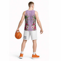Hawaii Tropical Flowers Basketball Jersey Lavender Polynesian Tattoo Art LT05 - Polynesian Pride