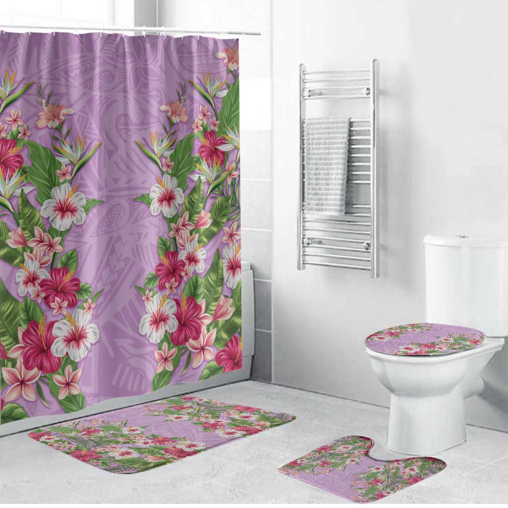 Hawaii Tropical Flowers Bathroom Set Lavender Polynesian Tattoo Art