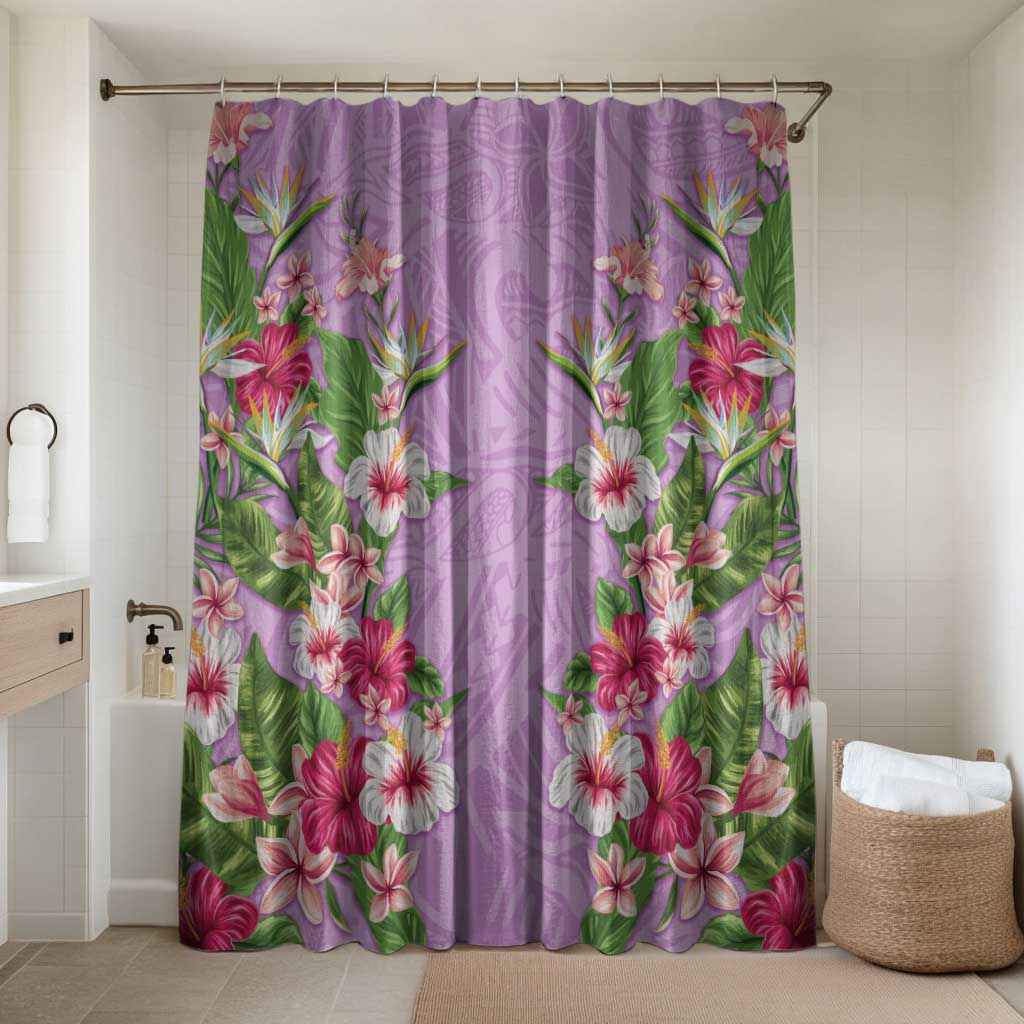 Hawaii Tropical Flowers Bathroom Set Lavender Polynesian Tattoo Art
