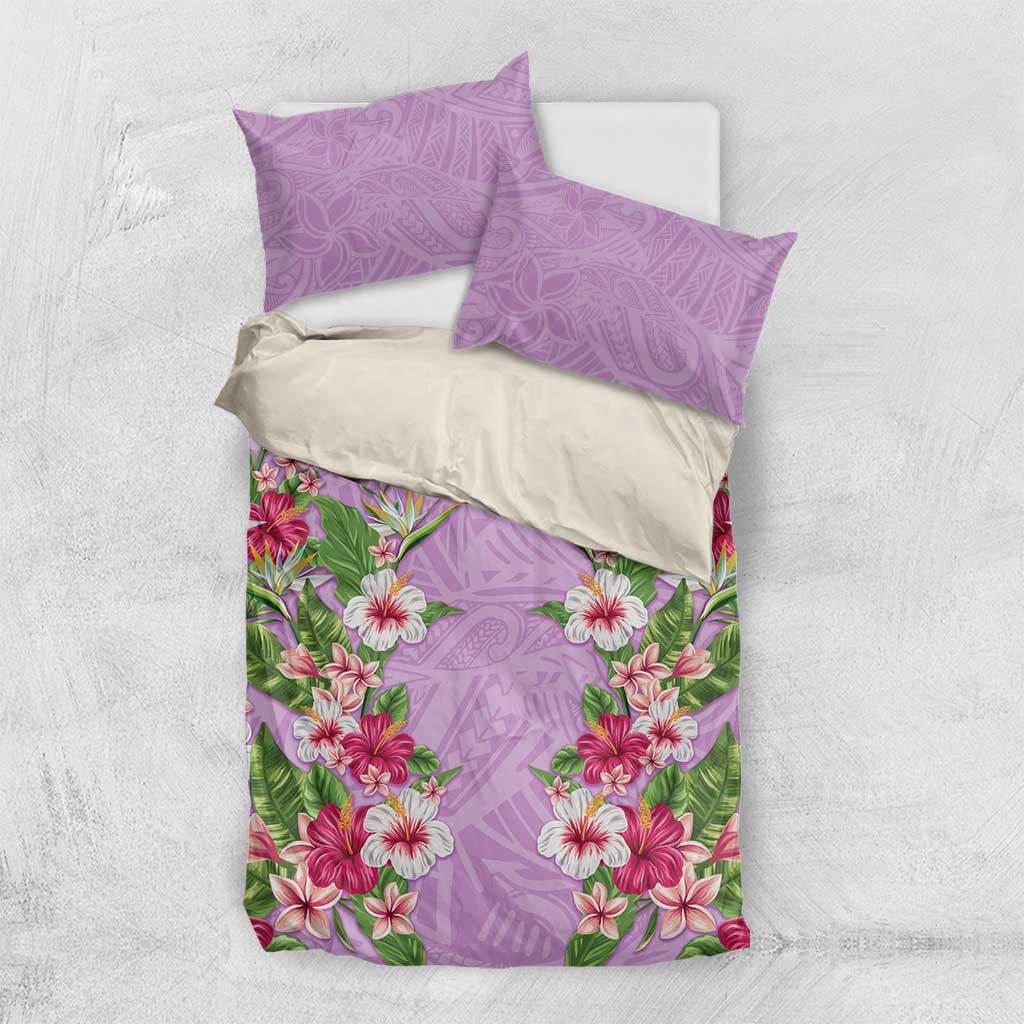Hawaii Tropical Flowers Bedding Set Lavender Polynesian Tattoo Art