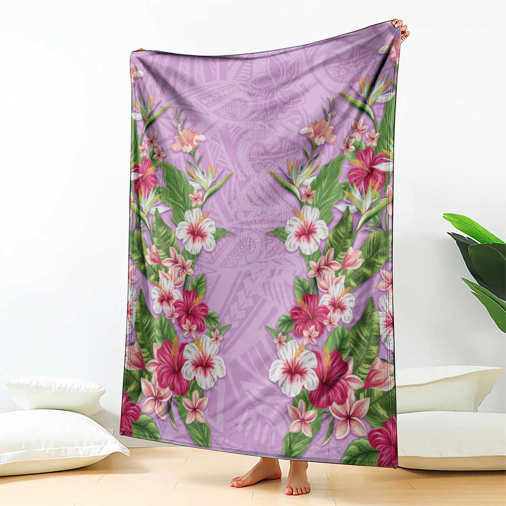 Hawaii Tropical Flowers Blanket Lavender Polynesian Tattoo Art