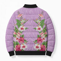 Hawaii Tropical Flowers Bomber Puffer Jacket Lavender Polynesian Tattoo Art