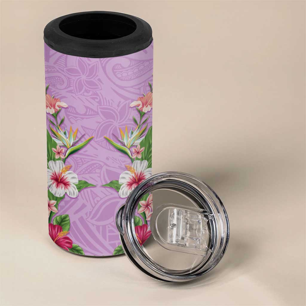 Hawaii Tropical Flowers 4 in 1 Can Cooler Tumbler Lavender Polynesian Tattoo Art LT05 - Polynesian Pride