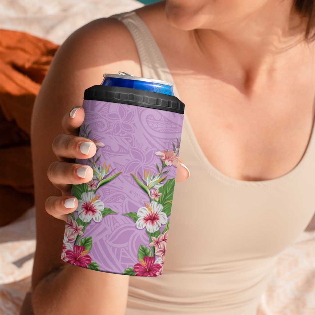 Hawaii Tropical Flowers 4 in 1 Can Cooler Tumbler Lavender Polynesian Tattoo Art LT05 - Polynesian Pride