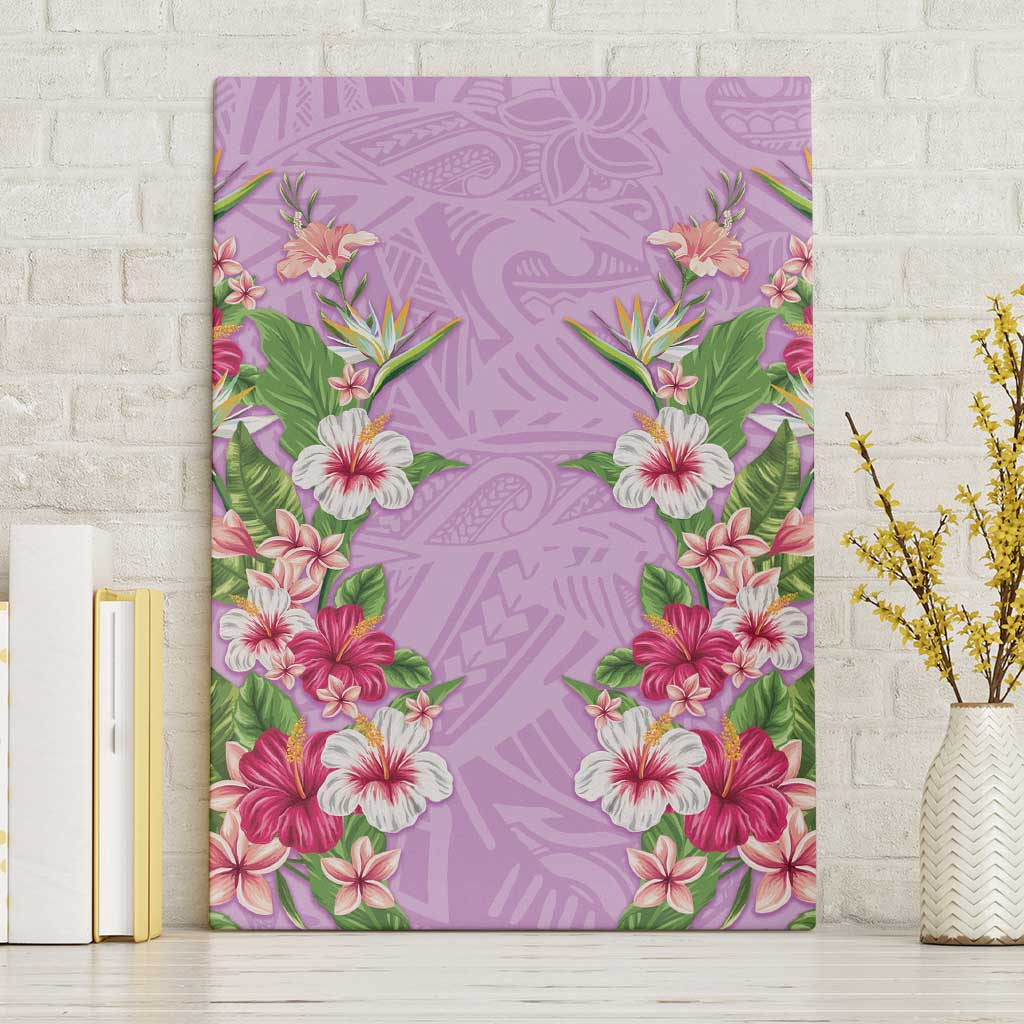 Hawaii Tropical Flowers Canvas Wall Art Lavender Polynesian Tattoo Art