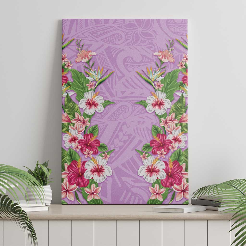 Hawaii Tropical Flowers Canvas Wall Art Lavender Polynesian Tattoo Art