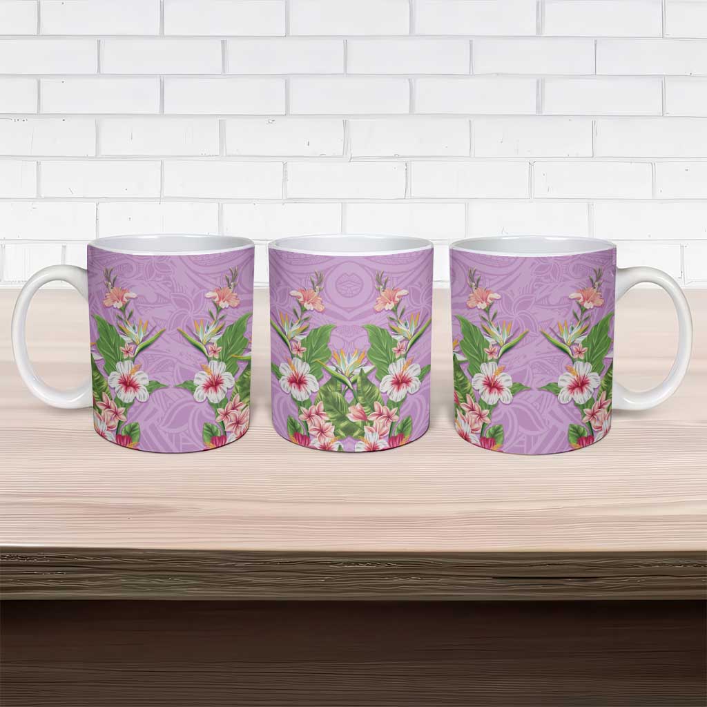 Hawaii Tropical Flowers Ceramic Mug Lavender Polynesian Tattoo Art