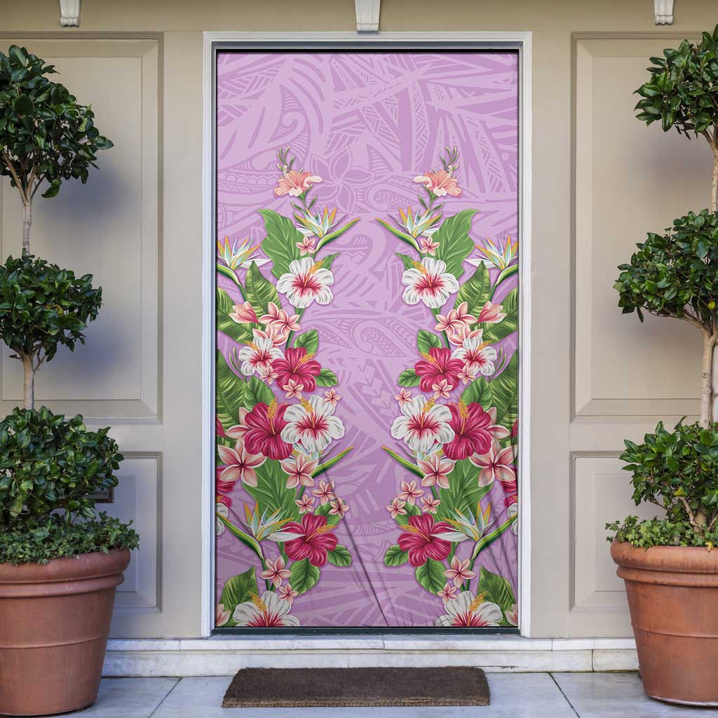 Hawaii Tropical Flowers Door Cover Lavender Polynesian Tattoo Art