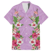 Hawaii Tropical Flowers Family Matching Long Sleeve Bodycon Dress and Hawaiian Shirt Lavender Polynesian Tattoo Art