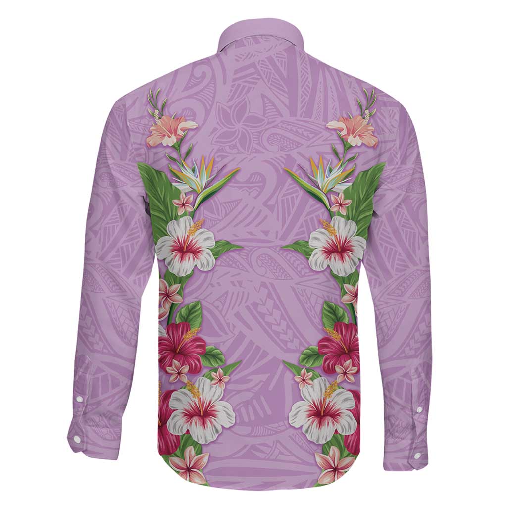 Hawaii Tropical Flowers Family Matching Mermaid Dress and Hawaiian Shirt Lavender Polynesian Tattoo Art