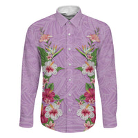 Hawaii Tropical Flowers Family Matching Puletasi and Hawaiian Shirt Lavender Polynesian Tattoo Art