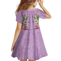 Hawaii Tropical Flowers Family Matching Short Sleeve Bodycon Dress and Hawaiian Shirt Lavender Polynesian Tattoo Art
