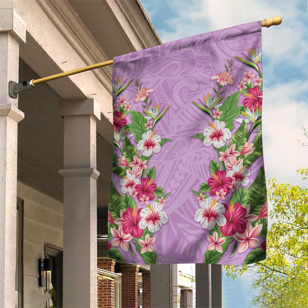 Hawaii Tropical Flowers Garden Flag Lavender Polynesian Tattoo Art