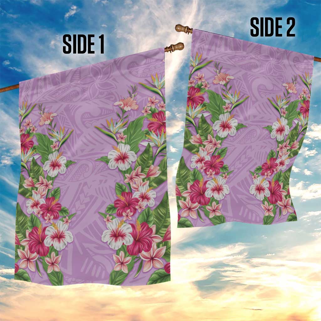 Hawaii Tropical Flowers Garden Flag Lavender Polynesian Tattoo Art
