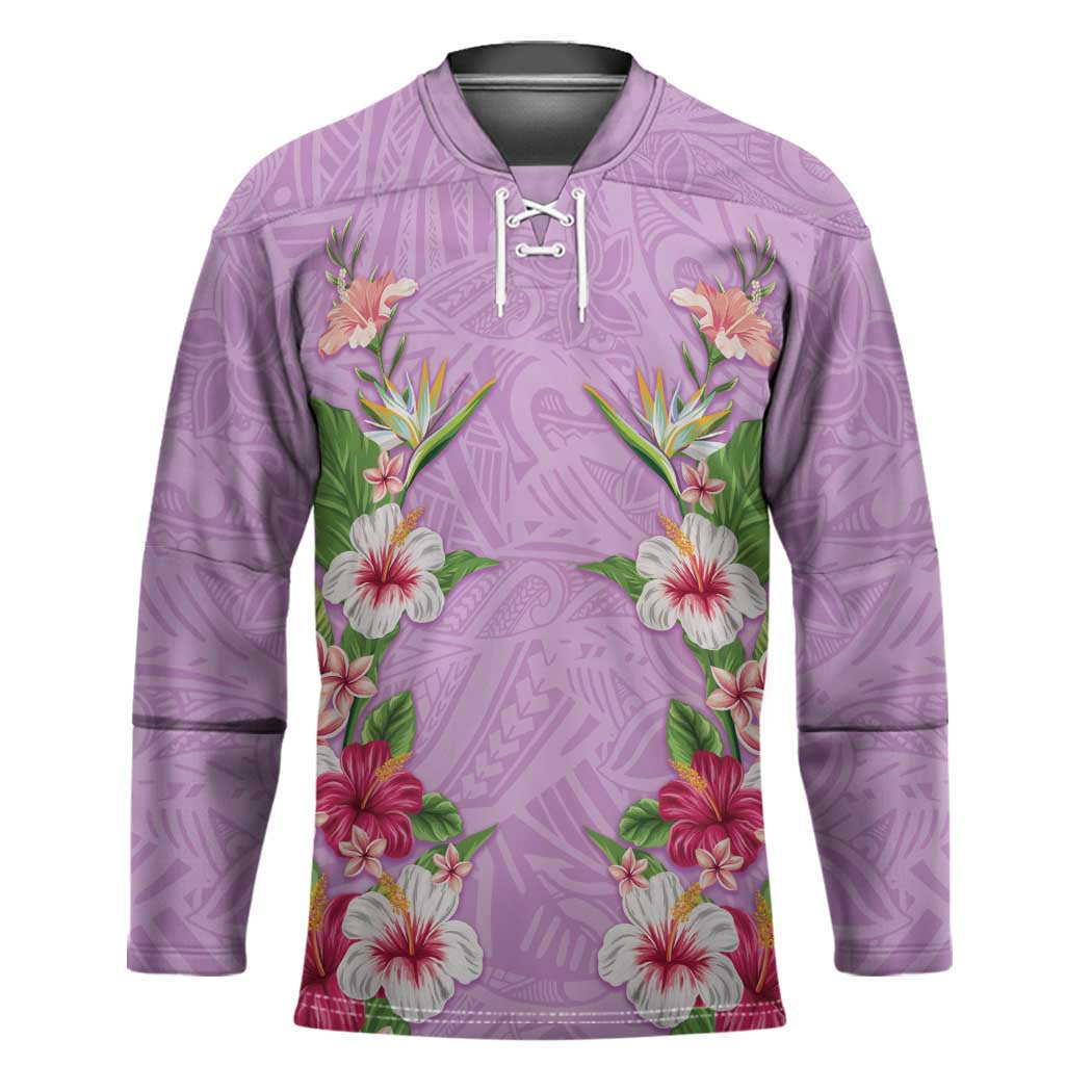 Hawaii Tropical Flowers Hockey Jersey Lavender Polynesian Tattoo Art LT05 Unisex Lavender - Polynesian Pride