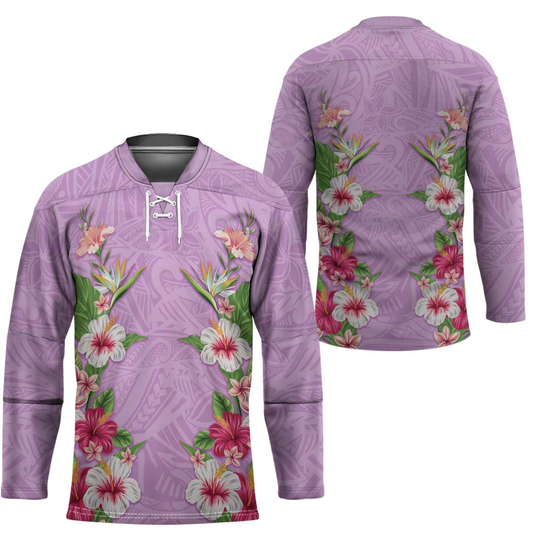 Hawaii Tropical Flowers Hockey Jersey Lavender Polynesian Tattoo Art LT05 - Polynesian Pride