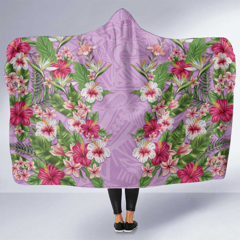 Hawaii Tropical Flowers Hooded Blanket Lavender Polynesian Tattoo Art