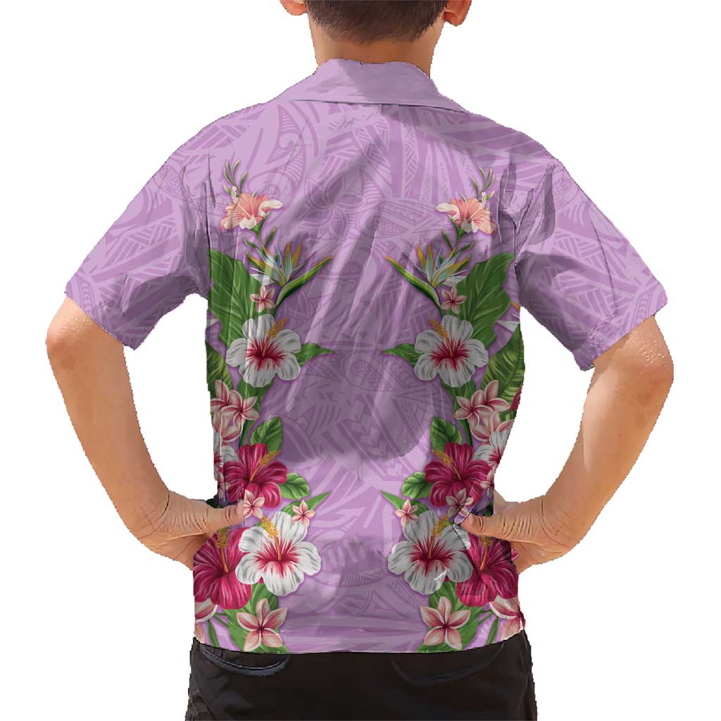 Hawaii Tropical Flowers Kid Hawaiian Shirt Lavender Polynesian Tattoo Art