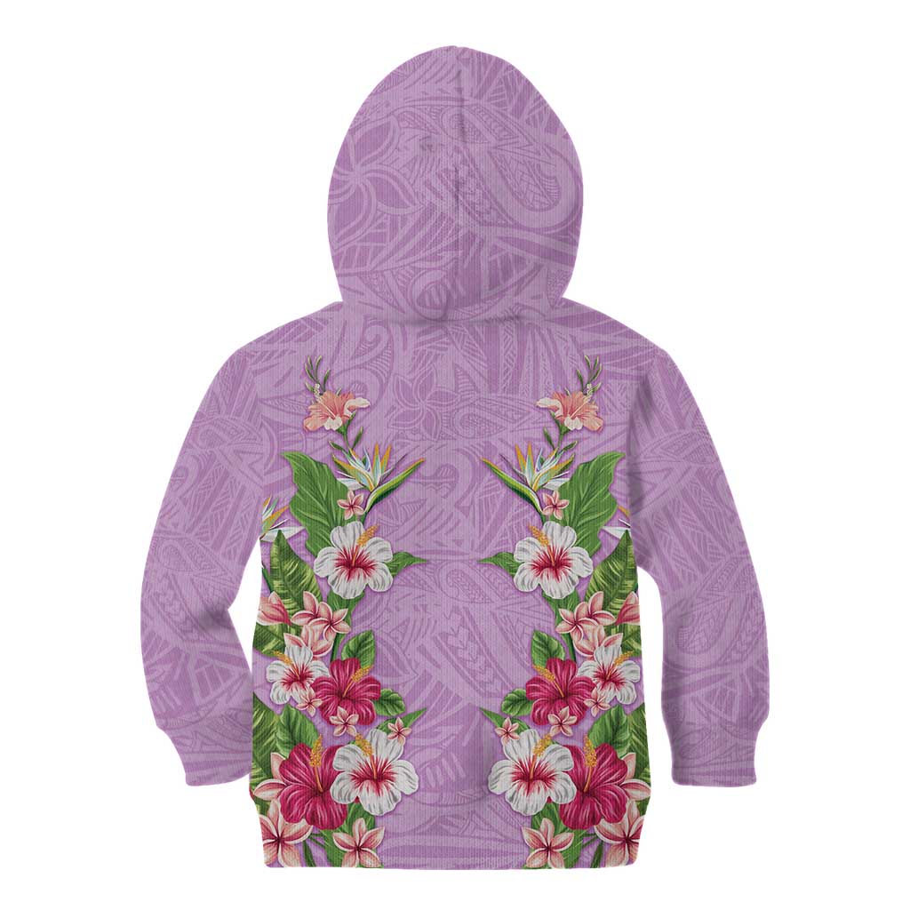 Hawaii Tropical Flowers Kid Hoodie Lavender Polynesian Tattoo Art LT05 - Polynesian Pride