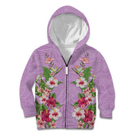 Hawaii Tropical Flowers Kid Hoodie Lavender Polynesian Tattoo Art LT05 Zip Hoodie Lavender - Polynesian Pride