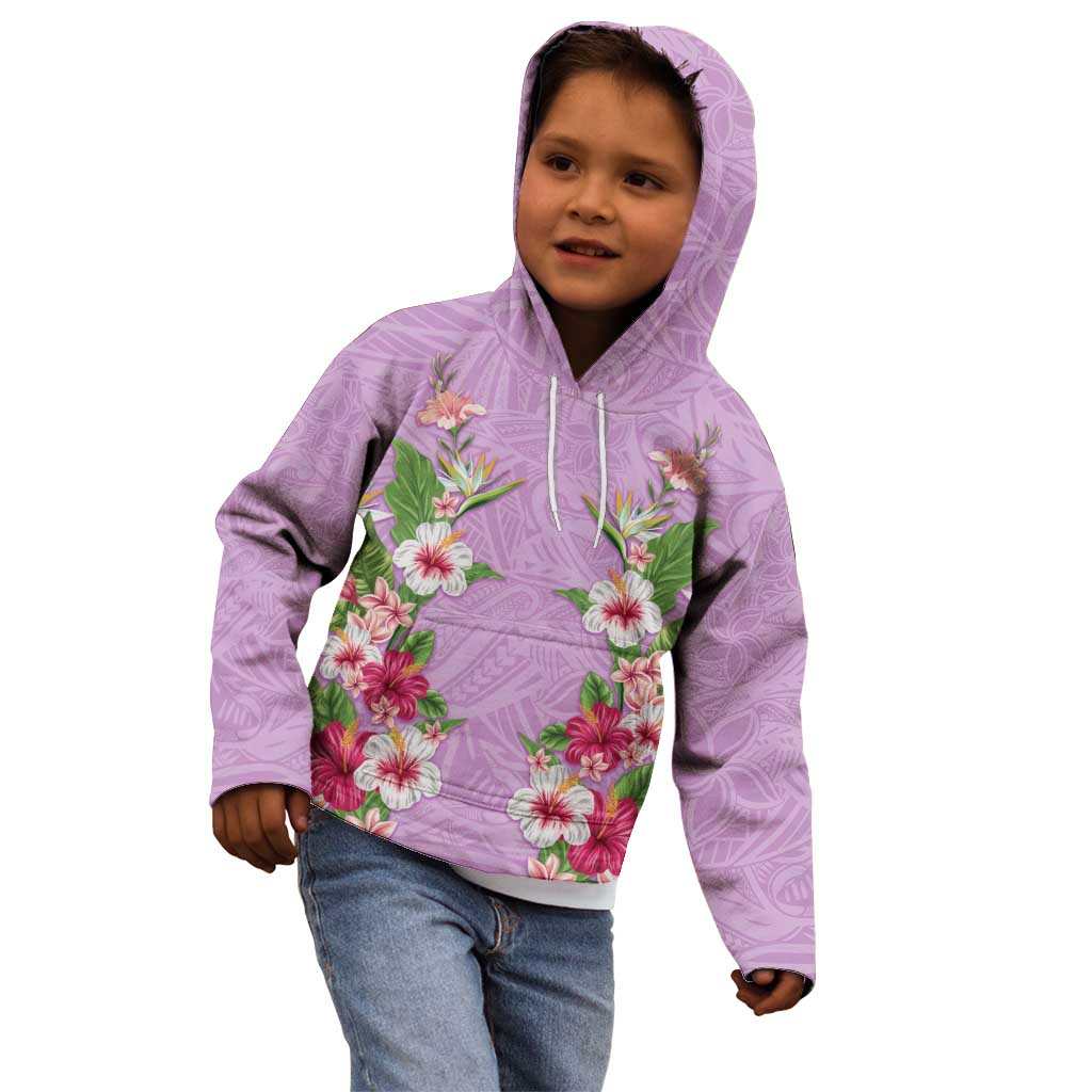 Hawaii Tropical Flowers Kid Hoodie Lavender Polynesian Tattoo Art LT05 - Polynesian Pride