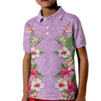 Hawaii Tropical Flowers Kid Polo Shirt Lavender Polynesian Tattoo Art