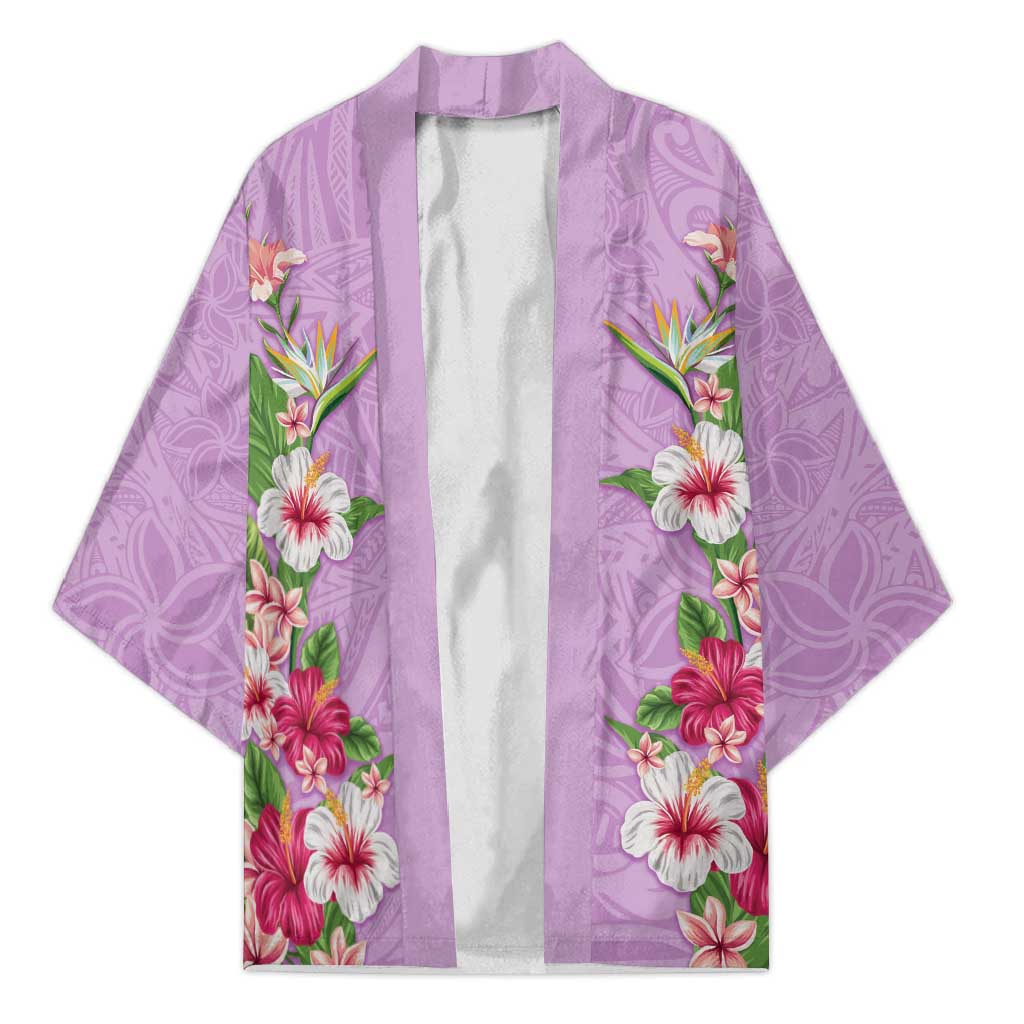 Hawaii Tropical Flowers Kimono Lavender Polynesian Tattoo Art