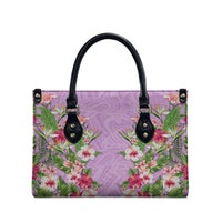 Hawaii Tropical Flowers Leather Bag Lavender Polynesian Tattoo Art
