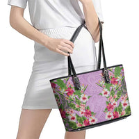 Hawaii Tropical Flowers Leather Tote Bag Lavender Polynesian Tattoo Art LT05 - Polynesian Pride