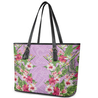 Hawaii Tropical Flowers Leather Tote Bag Lavender Polynesian Tattoo Art LT05 - Polynesian Pride