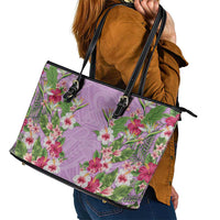 Hawaii Tropical Flowers Leather Tote Bag Lavender Polynesian Tattoo Art LT05 - Polynesian Pride