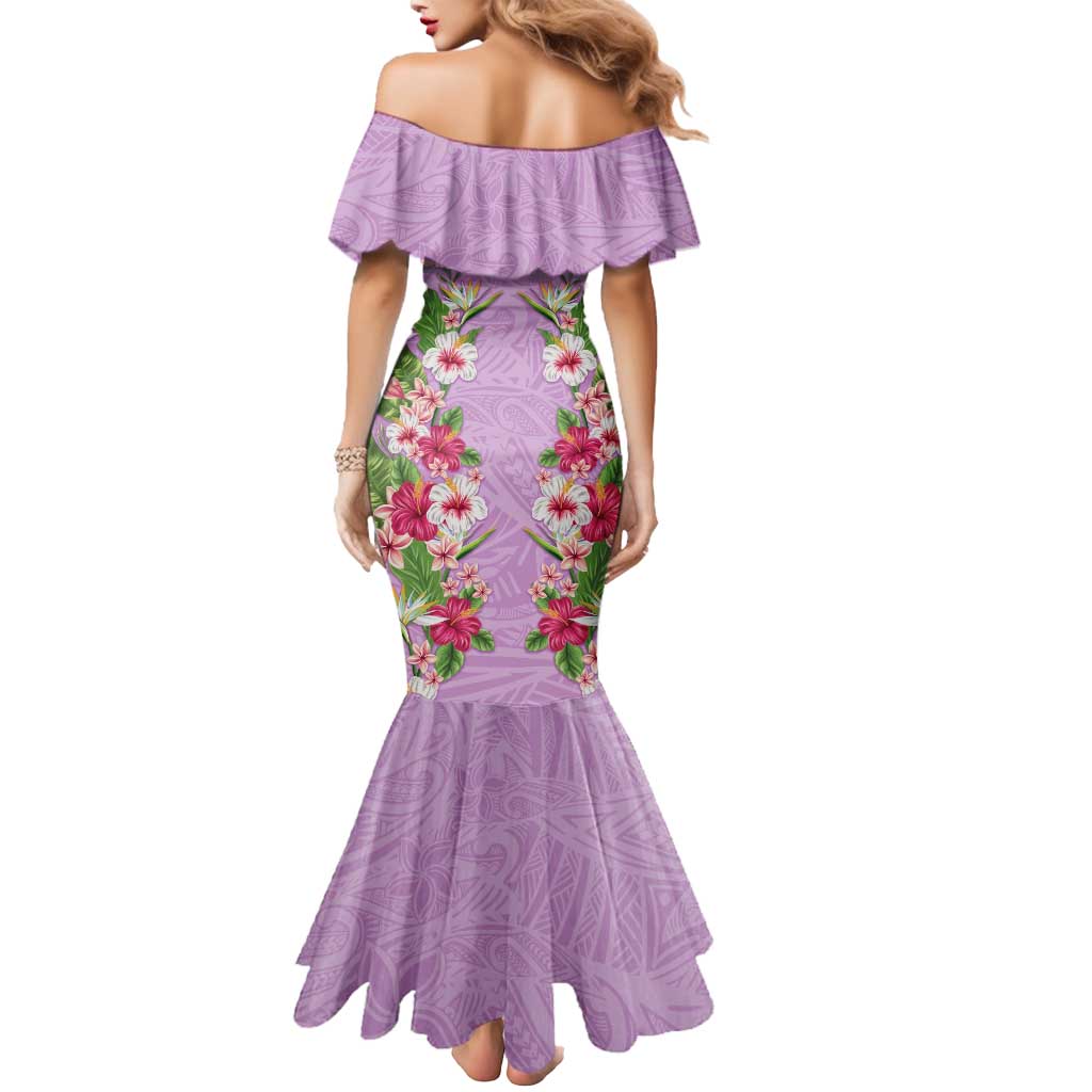 Hawaii Tropical Flowers Mermaid Dress Lavender Polynesian Tattoo Art