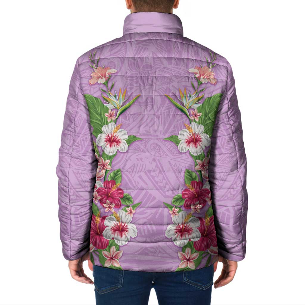 Hawaii Tropical Flowers Padded Jacket Lavender Polynesian Tattoo Art
