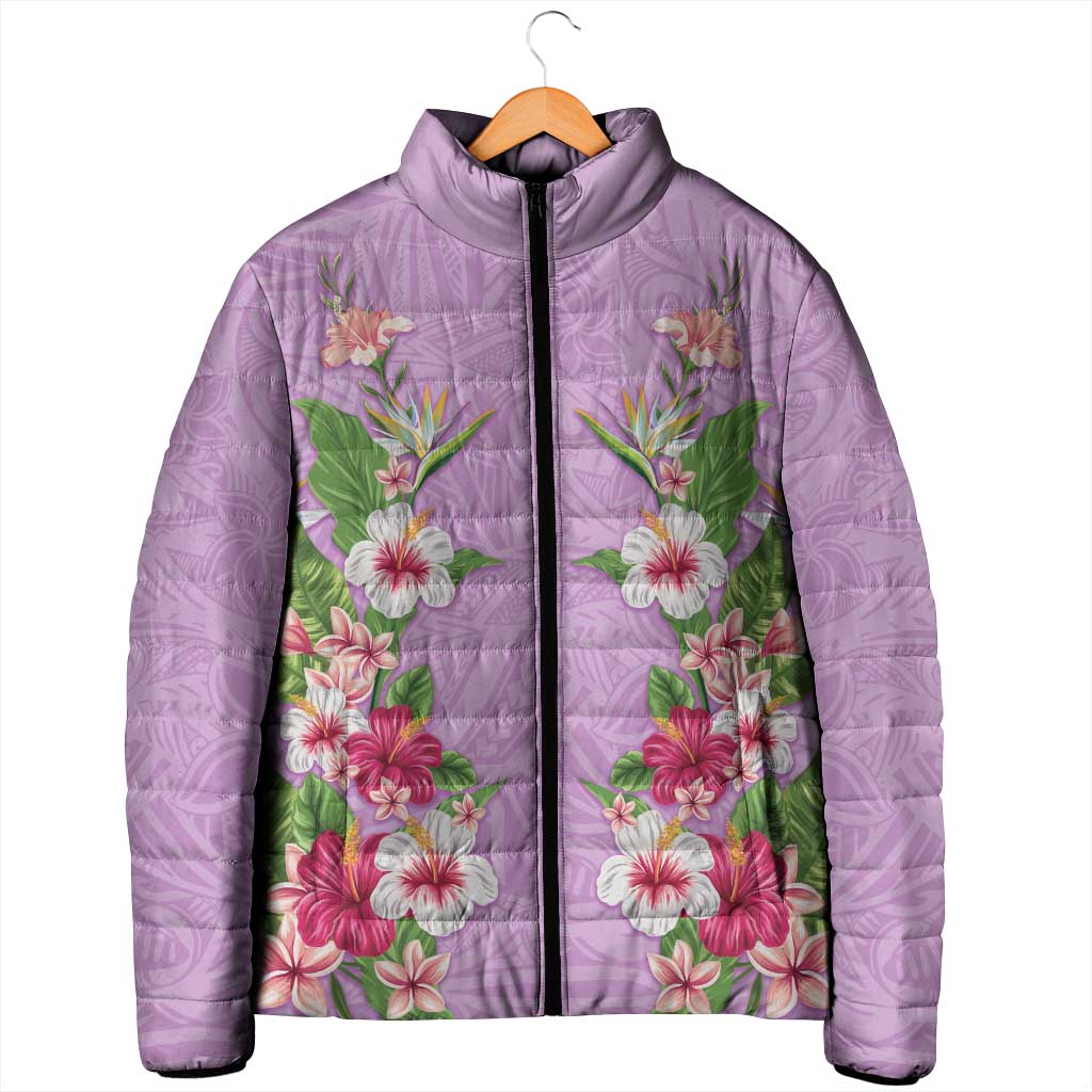 Hawaii Tropical Flowers Padded Jacket Lavender Polynesian Tattoo Art