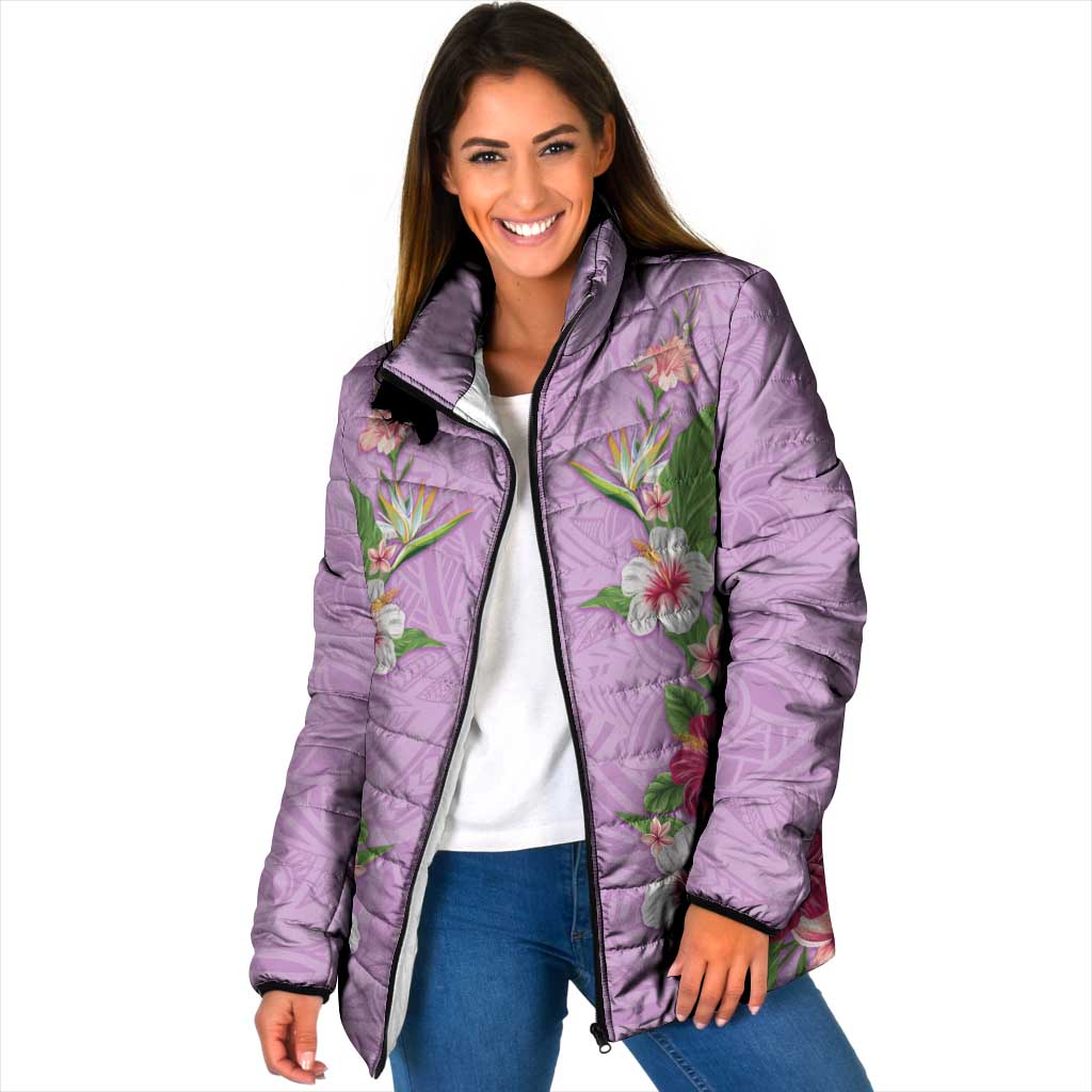 Hawaii Tropical Flowers Padded Jacket Lavender Polynesian Tattoo Art