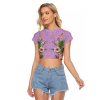 Hawaii Tropical Flowers Raglan Cropped T Shirt Lavender Polynesian Tattoo Art