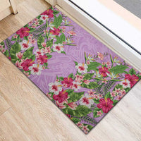 Hawaii Tropical Flowers Rubber Doormat Lavender Polynesian Tattoo Art