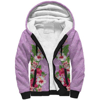 Hawaii Tropical Flowers Sherpa Hoodie Lavender Polynesian Tattoo Art