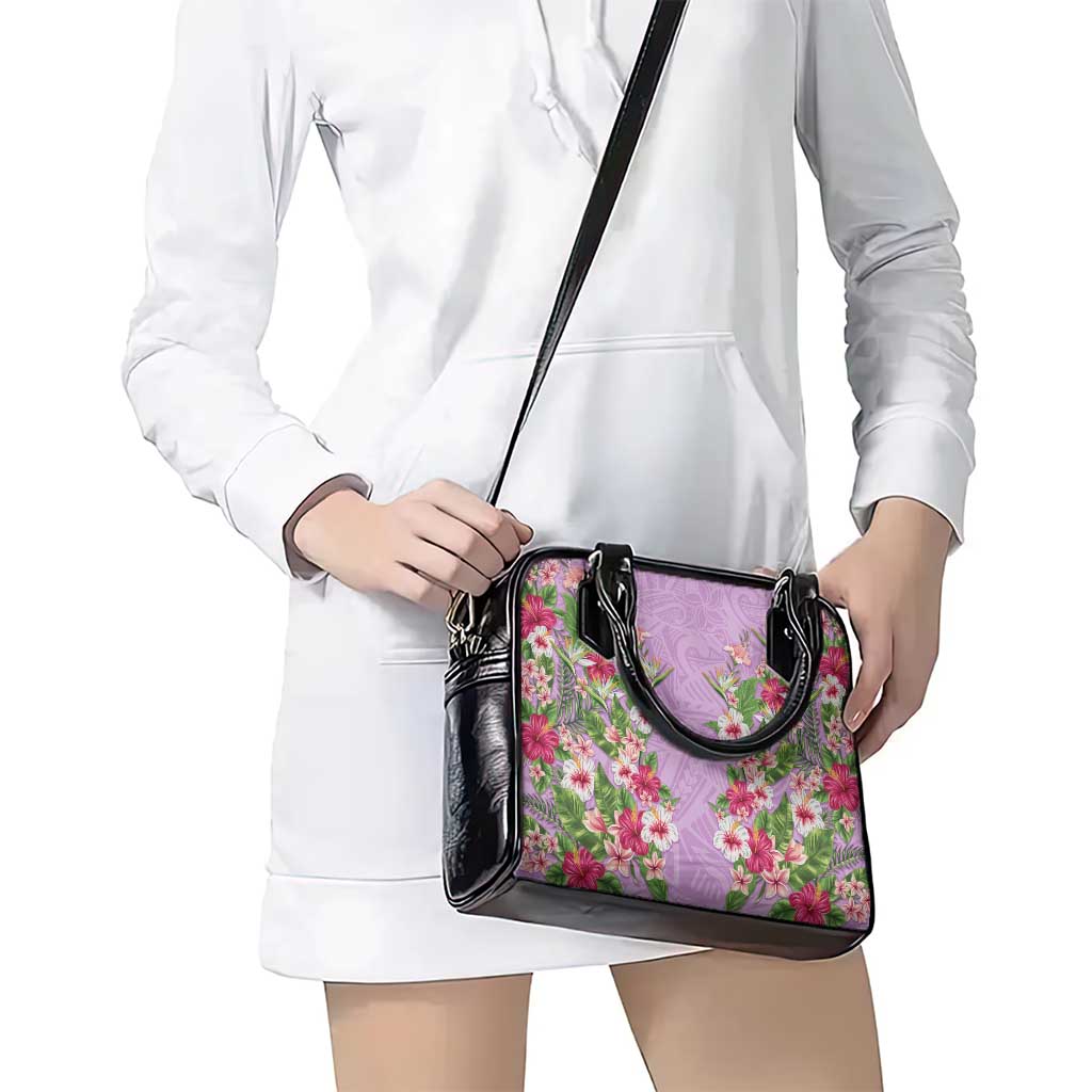 Hawaii Tropical Flowers Shoulder Handbag Lavender Polynesian Tattoo Art
