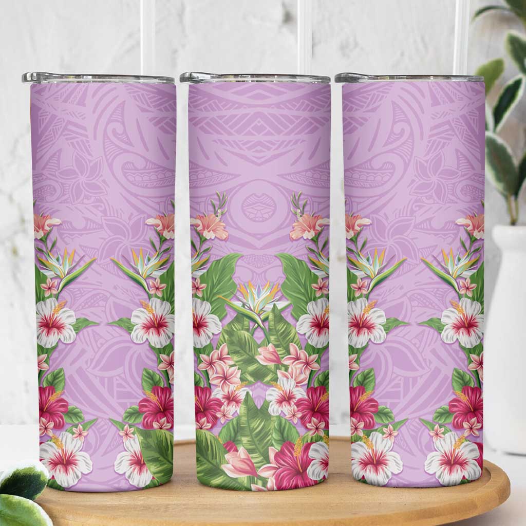 Hawaii Tropical Flowers Skinny Tumbler Lavender Polynesian Tattoo Art