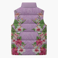 Hawaii Tropical Flowers Sleeveless Puffer Jacket Lavender Polynesian Tattoo Art