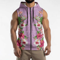 Hawaii Tropical Flowers Sleeveless Zip Hoodie Lavender Polynesian Tattoo Art