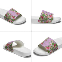 Hawaii Tropical Flowers Slide Sandals Lavender Polynesian Tattoo Art
