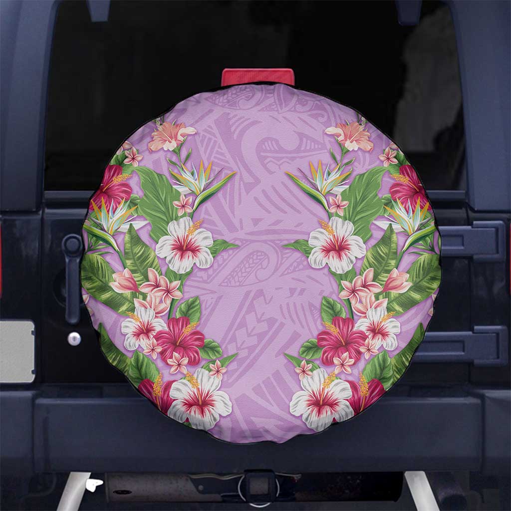 Hawaii Tropical Flowers Spare Tire Cover Lavender Polynesian Tattoo Art