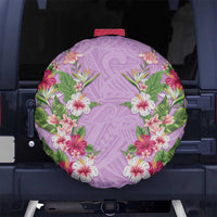 Hawaii Tropical Flowers Spare Tire Cover Lavender Polynesian Tattoo Art