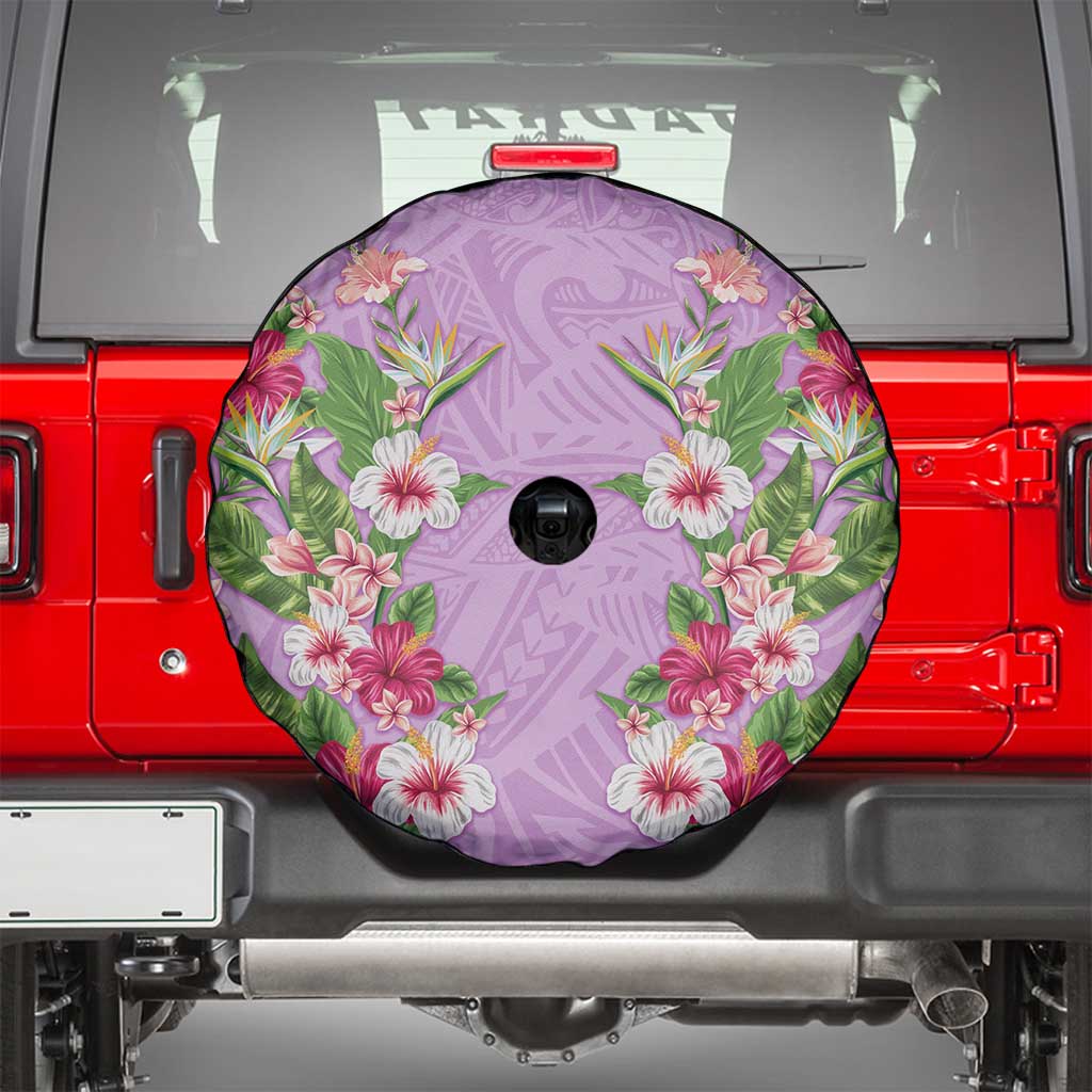 Hawaii Tropical Flowers Spare Tire Cover Lavender Polynesian Tattoo Art