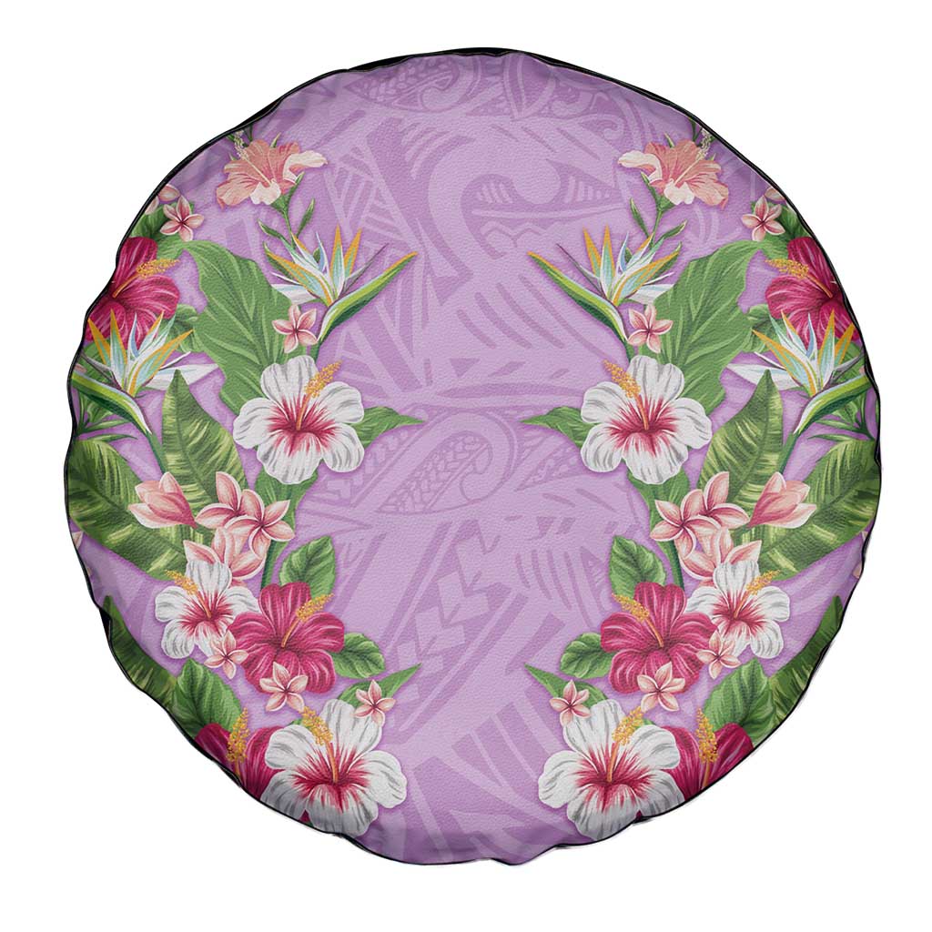 Hawaii Tropical Flowers Spare Tire Cover Lavender Polynesian Tattoo Art