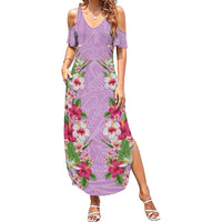Hawaii Tropical Flowers Summer Maxi Dress Lavender Polynesian Tattoo Art LT05 Women Lavender - Polynesian Pride