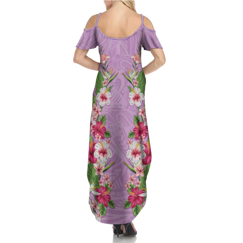 Hawaii Tropical Flowers Summer Maxi Dress Lavender Polynesian Tattoo Art LT05 - Polynesian Pride