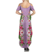 Hawaii Tropical Flowers Summer Maxi Dress Lavender Polynesian Tattoo Art LT05 - Polynesian Pride